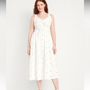 Old Navy Fit & Flare Sleeveless Midi Dress - White Floral Print